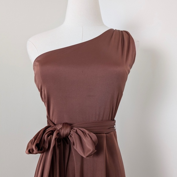 Banana Republic Asymmetrical Gold Mini Dress One Shoulder Open Belted Circle - Picture 5 of 11